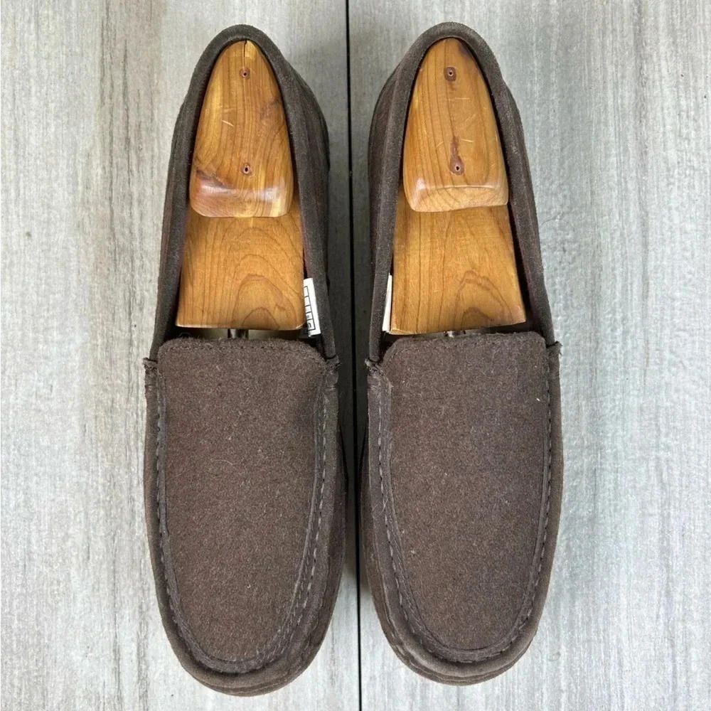 UGG Alder Espresso Brown Suede Leather Slip On Loafer Slipper Shoes Mens Size 9 - Picture 6 of 10